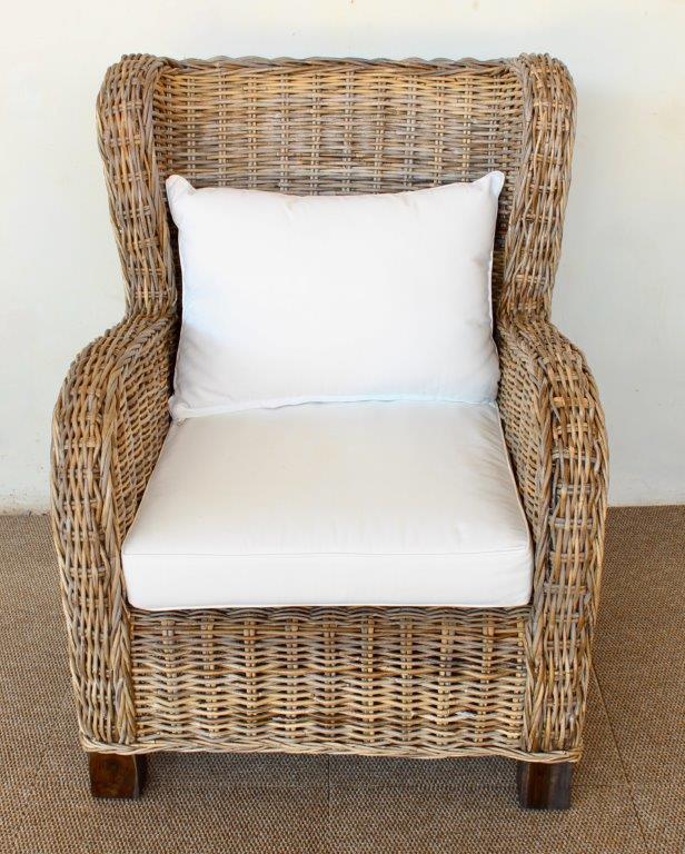 Large Rattan Wingback Chair With Cushions
